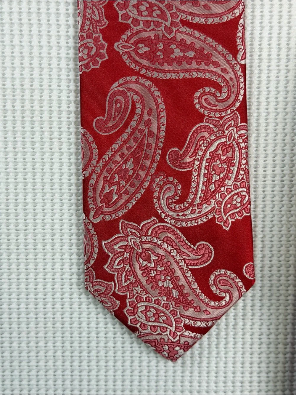 Paul Fredrick Red & Silver Classy Paisley Silk-Style Tie- Professional Style